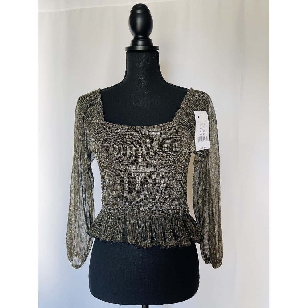 EYESHADOW Girls XL (16) Party Sparkling Black/Gold Longsleeve Blouse NWT $50